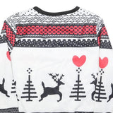 Womens White Black & Red Pattern Sweatshirt Crew Neck M Christmas Holiday