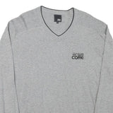 JACK AND JONES Mens Grey Core Patterned Cotton Blend V-Neck Jumper XL Casual
