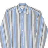 Mens Blue & Grey Striped Cotton Blend Shirt M Long Sleeve Button Collar