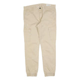 TOM TAILOR Mens Slim Beige Cargo Trousers W34 L30 Cotton Blend Zip Closure
