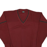 CANDA Mens Maroon V-Neck Plain Wool Blend Jumper L Classic Knitwear