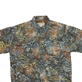JOHARI WEST Mens Brown & Grey Pattern Cotton Blend Shirt XL Short Sleeve Casual