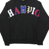 CHAMPION REVERSE WEAVE Mens Black Hoodie L Cotton Pullover Hooded Sweatshirt