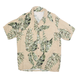 Mens Beige Leaf Print Shirt L Short Sleeve Casual Polyester Summer