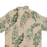 Mens Beige Leaf Print Shirt L Short Sleeve Casual Polyester Summer