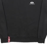 ALPHA INDUSTRIES Mens Black Crew Neck Sweatshirt S Logo Pullover Cotton