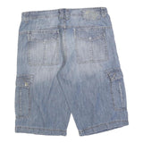 OCEAN SIDE Mens Light Blue Denim Cargo Shorts L W36 Casual Cotton Blend
