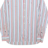 TOMMY HILFIGER Mens White & Red Stripe Classic Fit Shirt S Button-Down Collar