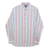 TOMMY HILFIGER Mens White & Red Stripe Classic Fit Shirt S Button-Down Collar