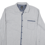 BOSS Mens White & Navy Cotton Blend Shirt Long Sleeve Casual L
