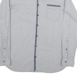 BOSS Mens White & Navy Cotton Blend Shirt Long Sleeve Casual L