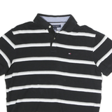 TOMMY HILFIGER Mens Black & White Striped Short Sleeve Polo Shirt M Classic