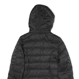 NAUTICA Womens Black Wool Zip Jacket L Quilted Hooded Puffer Lightweight Warm