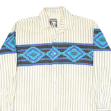 KARMAN Mens Cream & Blue Aztec Pattern Striped Shirt L Cotton Blend Button Front