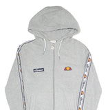ELLESSE Womens Grey Full Zip Hoodie UK 8 Logo Tape Stripe Casual Cotton Blend