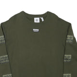 ADIDAS Mens Green Crew Neck M Logo Print Cotton Blend Sweatshirt