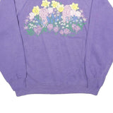 MORNING SUN Womens Purple Sweatshirt Floral Print Polo Collar L Casual Pullover