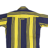 ELPHSO Mens Yellow & Navy Stripe Shirt L Cotton Short Sleeve Button Front