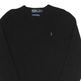 POLO RALPH LAUREN Mens Black Plain Crew Neck Basic Knit Jumper M Wool Luxury