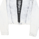 ACDC Womens White Denim Cotton Blend Button Jacket M Cropped Distressed Laced