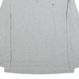 TOMMY HILFIGER Mens Grey Long Sleeve Plain Polo Shirt L Classic Cotton Blend