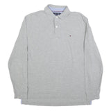 TOMMY HILFIGER Mens Grey Long Sleeve Plain Polo Shirt L Classic Cotton Blend