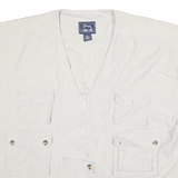 CHEROKEE Mens White Cotton Utility Jacket XL Woven Sleeveless Multi Pocket Zip