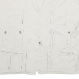 CHEROKEE Mens White Cotton Utility Jacket XL Woven Sleeveless Multi Pocket Zip