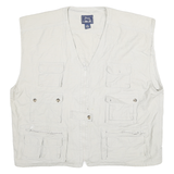 CHEROKEE Mens White Cotton Utility Jacket XL Woven Sleeveless Multi Pocket Zip