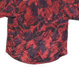 Mens Red & Purple Floral Pattern Short Sleeve Shirt L Polyester Blend Casual