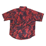 Mens Red & Purple Floral Pattern Short Sleeve Shirt L Polyester Blend Casual