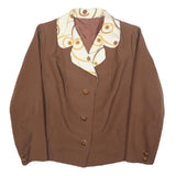 Womens Brown Cream Patterned Collar Button Jacket L Woven Classic Tailored