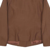 Womens Brown Cream Patterned Collar Button Jacket L Woven Classic Tailored