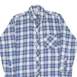 Mens Blue & White Checked Cotton Shirt L Casual Long Sleeve Button Down
