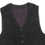 Mens Black Leather Button Jacket L Vest Plain Classic Fit Stylish