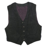 Mens Black Leather Button Jacket L Vest Plain Classic Fit Stylish