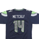 NFL Girls Blue Seahawks 14 Metcalf Football Shirt L Short Sleeve V-Neck