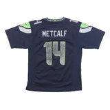 NFL Girls Blue Seahawks 14 Metcalf Football Shirt L Short Sleeve V-Neck
