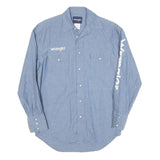 WRANGLER Mens Blue Shirt S Cotton Blend Logo Button Long Sleeve Casual