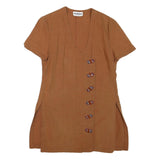 MIMMINA Womens Brown Cotton Blend Button Top M Casual Short Sleeve V Neck