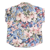 CALICHE Womens Blue Pink Floral Cotton Blend Shirt Short Sleeve Collared S