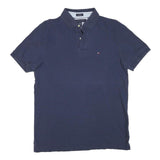 TOMMY HILFIGER Mens Blue Short Sleeve Plain M Cotton Blend Polo Shirt Classic