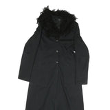 AXARA Womens Black Faux Fur Collar Long Button Jacket XS Polyester Blend Long