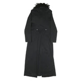 AXARA Womens Black Faux Fur Collar Long Button Jacket XS Polyester Blend Long