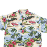 BIG DOG Mens Blue & Cream Hawaiian Shirt XL Retro Beach Cars Palm Trees