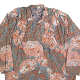 Womens Peach & Green Paisley Floral Viscose Shirt XL Loose Fit Long Sleeve