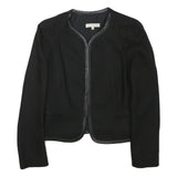 SANDRO Womens Black Button Cotton Blend Tailored Jacket XS Leather Trim Plain