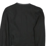 SANDRO Womens Black Button Cotton Blend Tailored Jacket XS Leather Trim Plain