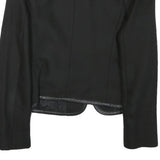 SANDRO Womens Black Button Cotton Blend Tailored Jacket XS Leather Trim Plain