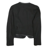 SANDRO Womens Black Button Cotton Blend Tailored Jacket XS Leather Trim Plain